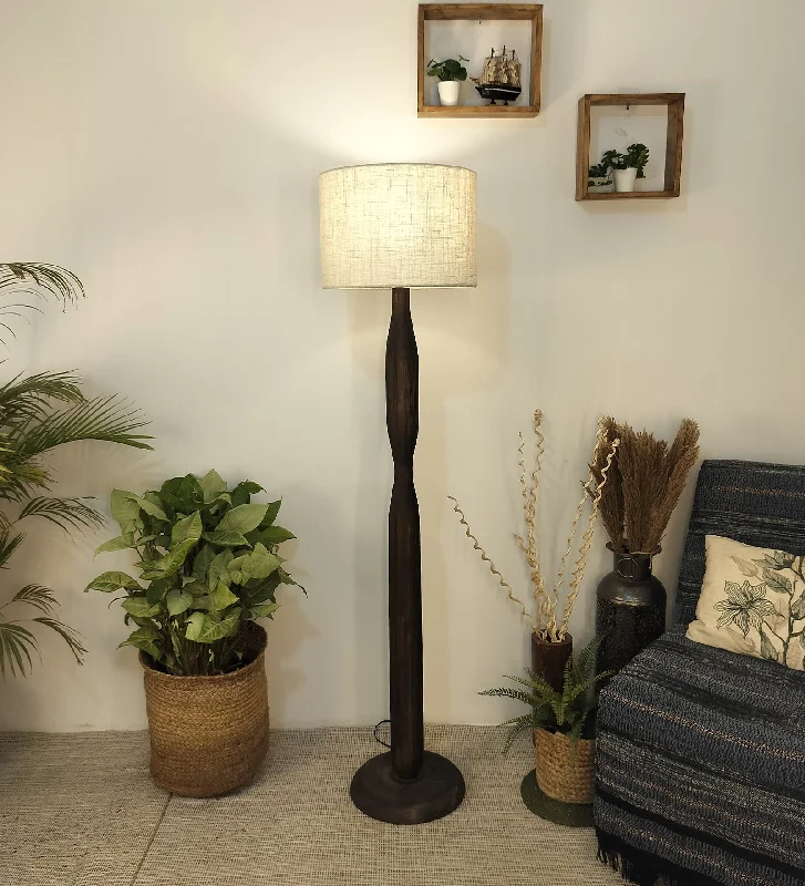 Aristro Wooden Floor Lamp with Brown Base and Jute Fabric Lampshade (BULB NOT INCLUDED)