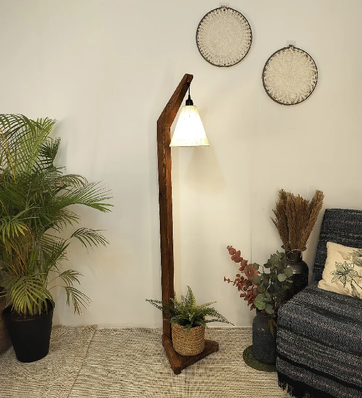 Charles Wooden Floor Lamp with Brown Base and Jute Fabric Lampshade (BULB NOT INCLUDED)