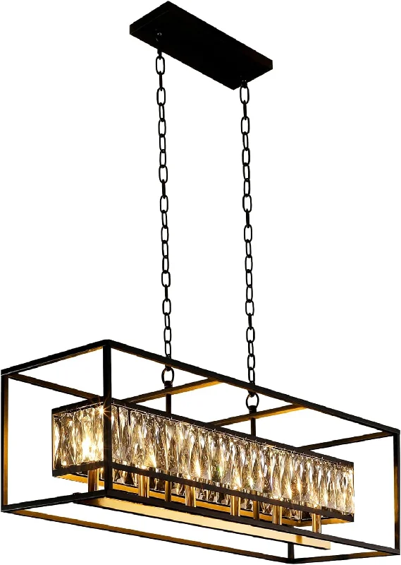 Crystal Chandeliers for Dining Room, Rectangle 6-Light Modern Farmhouse Chandelier - $179