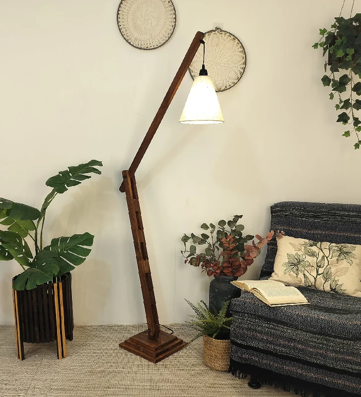 Fisher Wooden Floor Lamp with Brown Base and Jute Fabric Lampshade (BULB NOT INCLUDED)