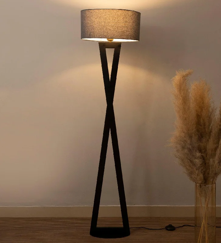 Hamptons Grey Metal Shade Club Floor Lamp with Metal Base