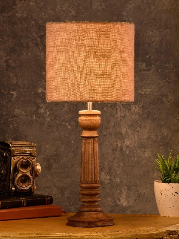 Pillar Brown Lamp with Brown Jute Shade