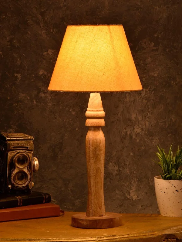 Round Brown Lamp with Taper Yellow Cotton Shade