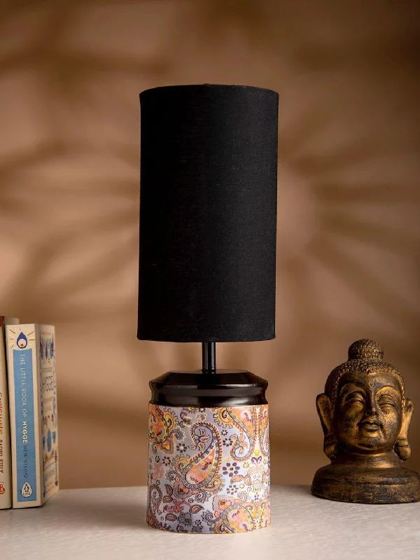 Metal Ambee printed Lamp with Solid Black Shade