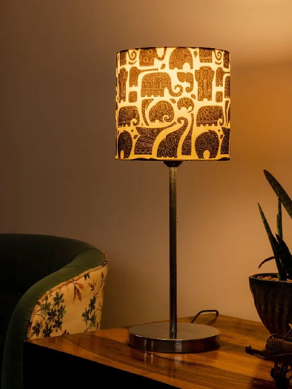 Metal Chrome Finish Lamp with Multicolor Black Elephant Shade