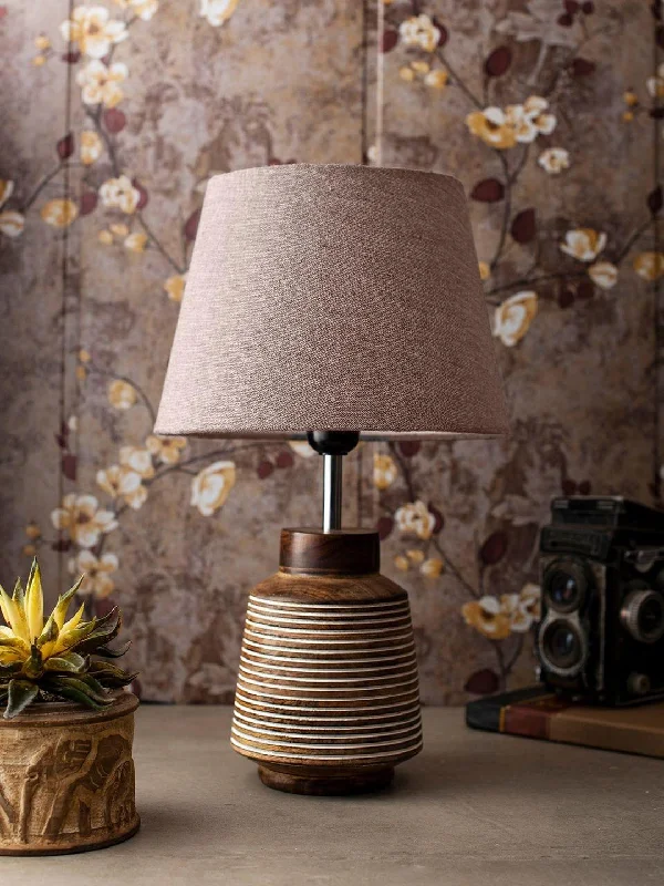 Rustic Ridged Wooden Lamp with Samre Brown Shade