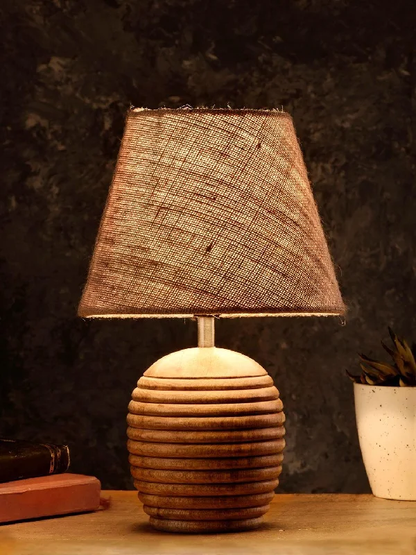 Striped Wooden Brown Lamp with Brown Jute Shade