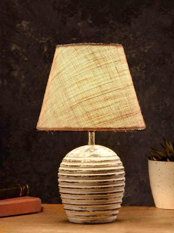 Striped Wooden White Lamp with White Jute Shade