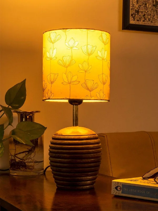 Stripped Brown Lamp with Mustard Flora multicolor shade