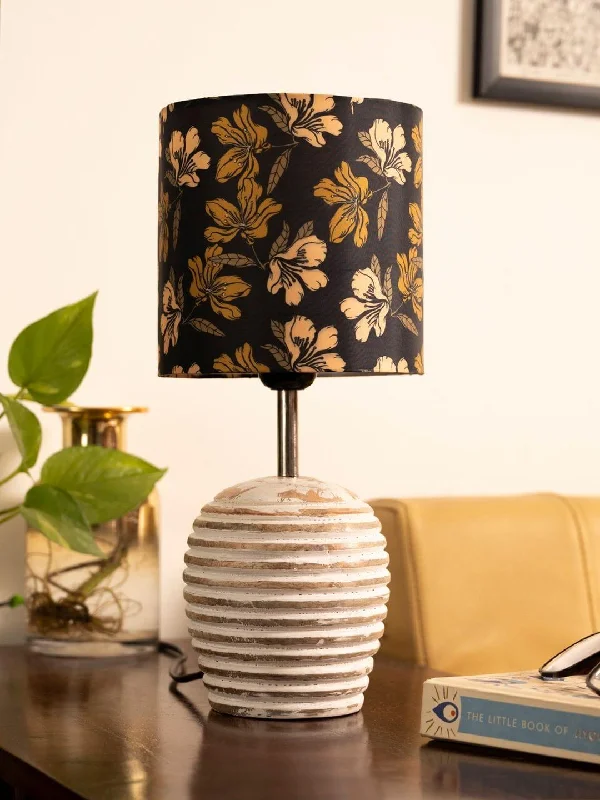 Stripped Distress White Lamp with Black Floral multicolor shade