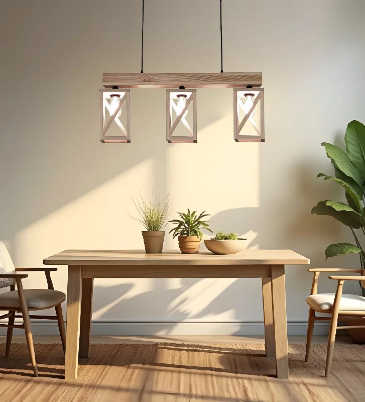 Symmetric Beige Wooden Series Hanging Lamp (BULB NOT INCLUDED)