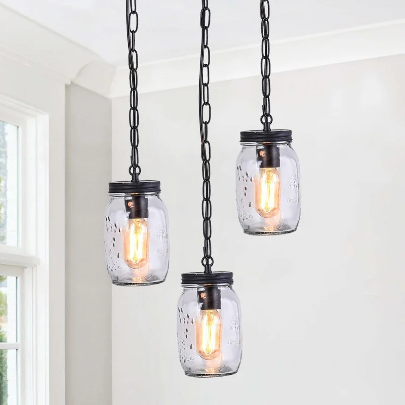 3 - Light Kitchen Island Jar Pendant Chandeliers with Glass Shade