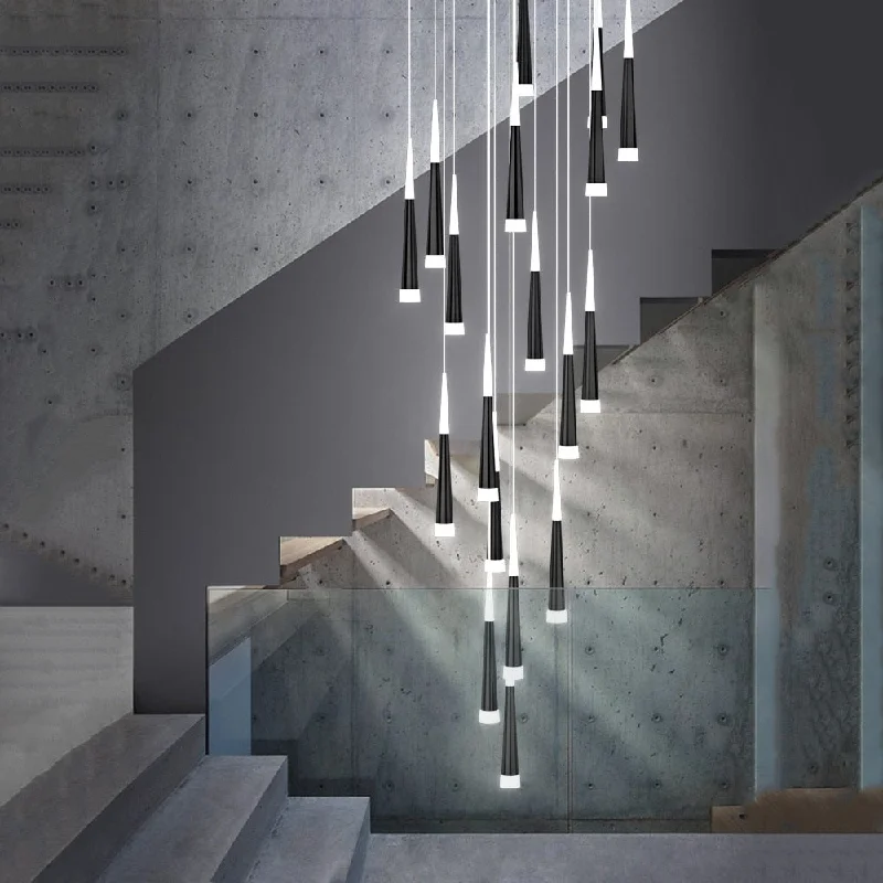 Cone Tubes Staircase Chandelier: Exquisite Illumination