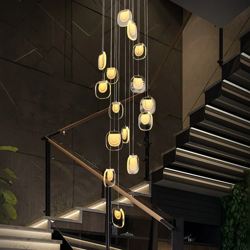 Crystal LED Pendant Chandelier – Rotating Staircase Lighting