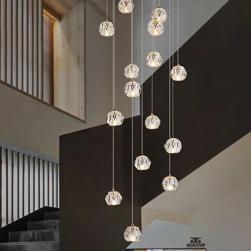 Luxury Crystal Stair Chandelier - Football Shape