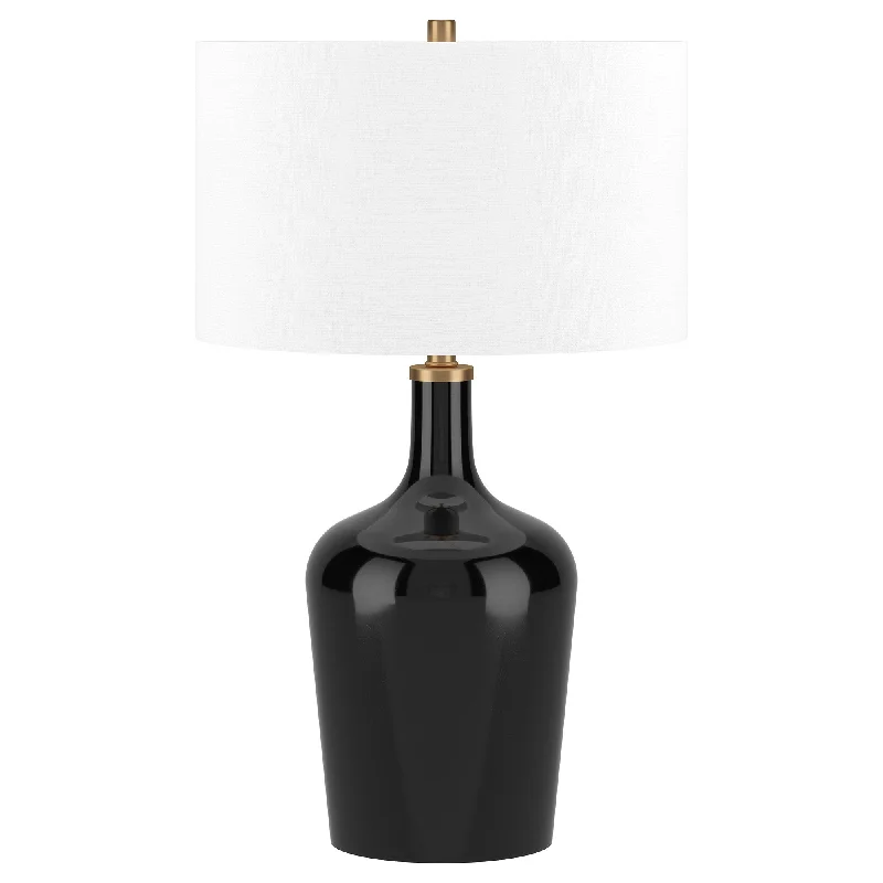 25" Black Glass Urn Table Lamp With White Drum Shade