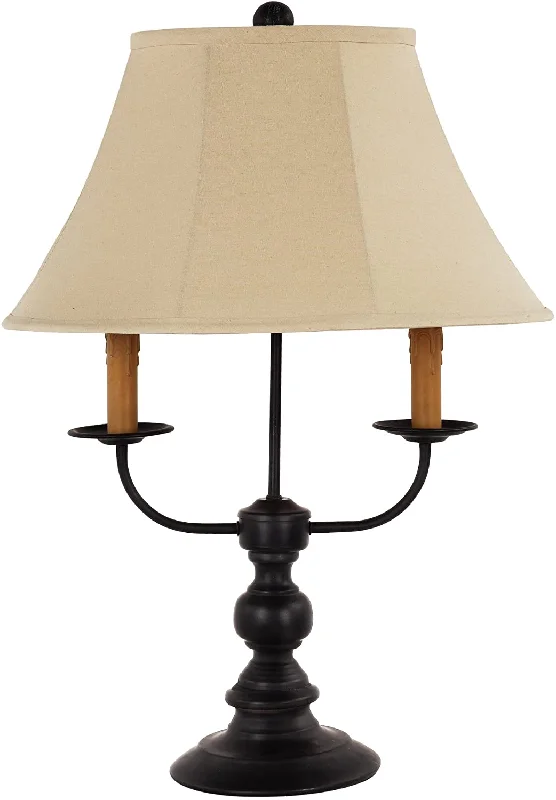 26" Black Metal Three Light Table Lamp With Natural Empire Shade