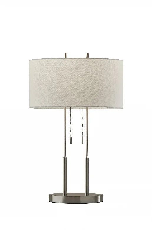 27" Silver Metal Bedside Table Lamp With White Shade