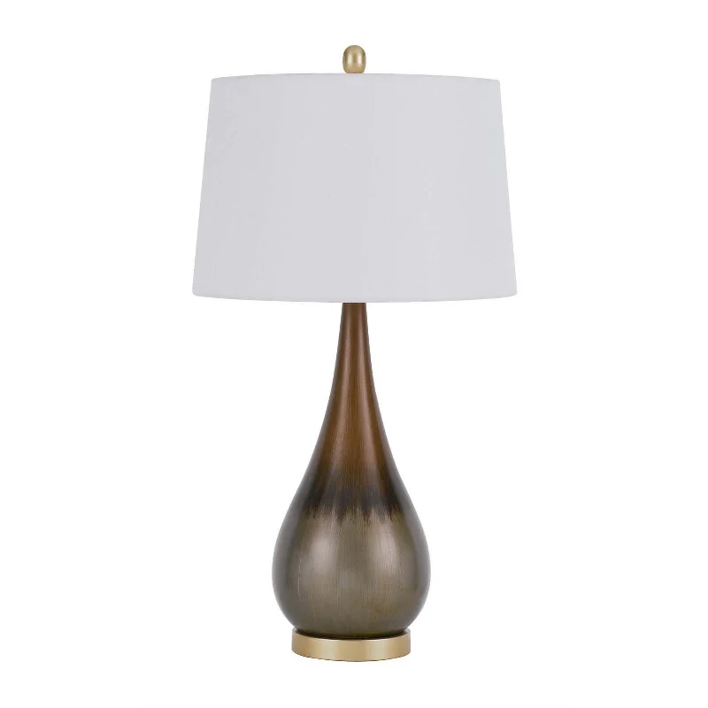 30" Bronze Metal Round Table Lamp With White Empire Shade