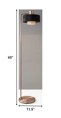 60" Copper Task Floor Lamp With Black Metal Drum Shade