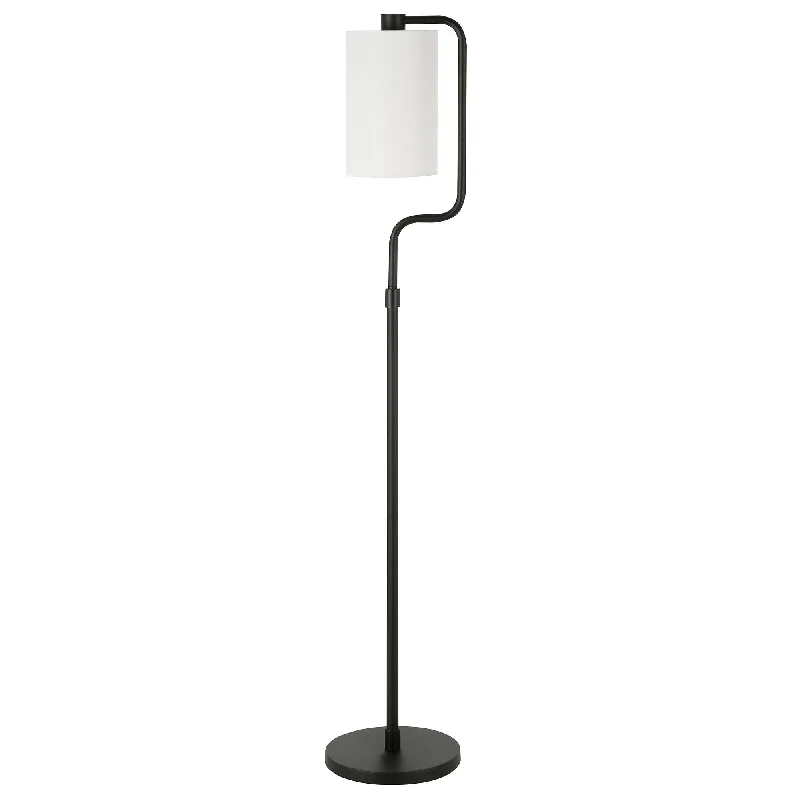 62" Black Reading Floor Lamp With White Frosted Glass Drum Shade