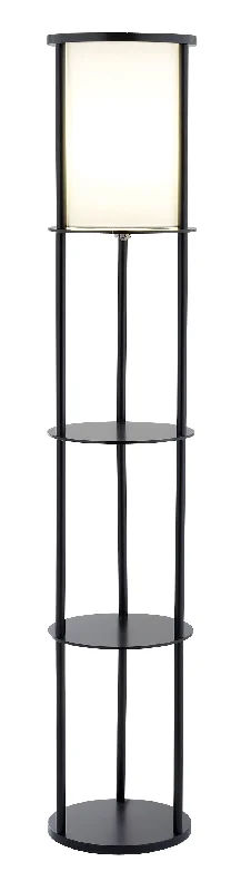 Black Wood Finish Floor Lamp With Circular Storage Shelves