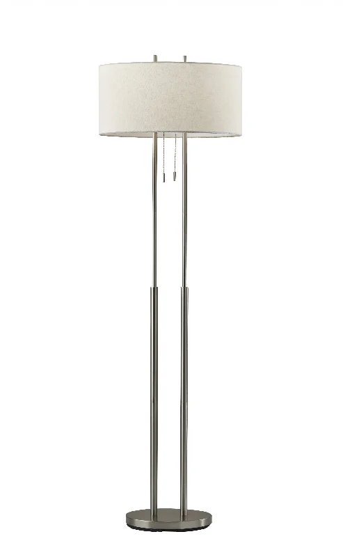 62" Brushed Task Floor Lamp With White Fabric Drum Shade