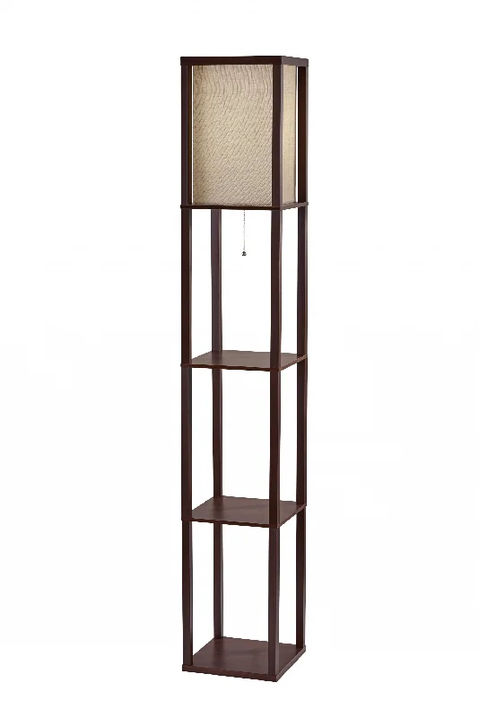 63" Brown Column Floor Lamp With Beige Square Shade