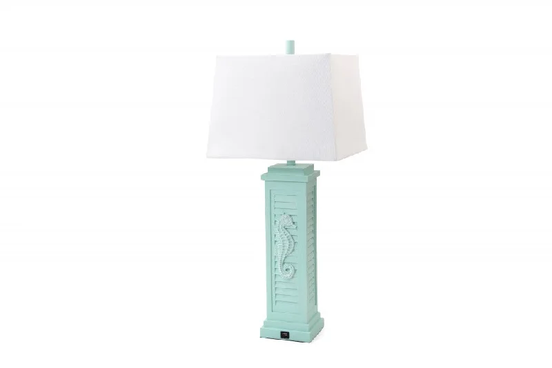 Set of Two 32" Teal Blue Table Lamp With Off White Shade