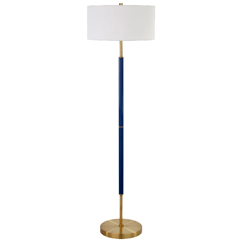 61" Brass Two Light Floor Lamp With White Frosted Glass Drum Shade