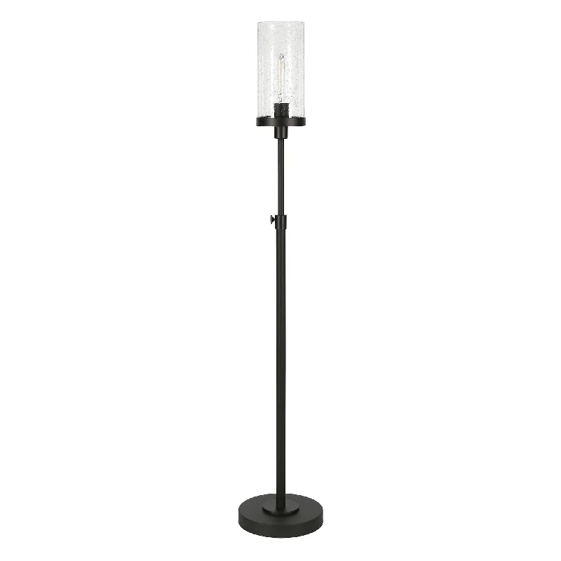 66" Black Adjustable Torchiere Floor Lamp With Clear Glass Cylinder Shade