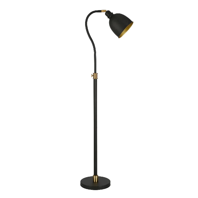 68" Black Adjustable Reading Floor Lamp With Black Dome Shade