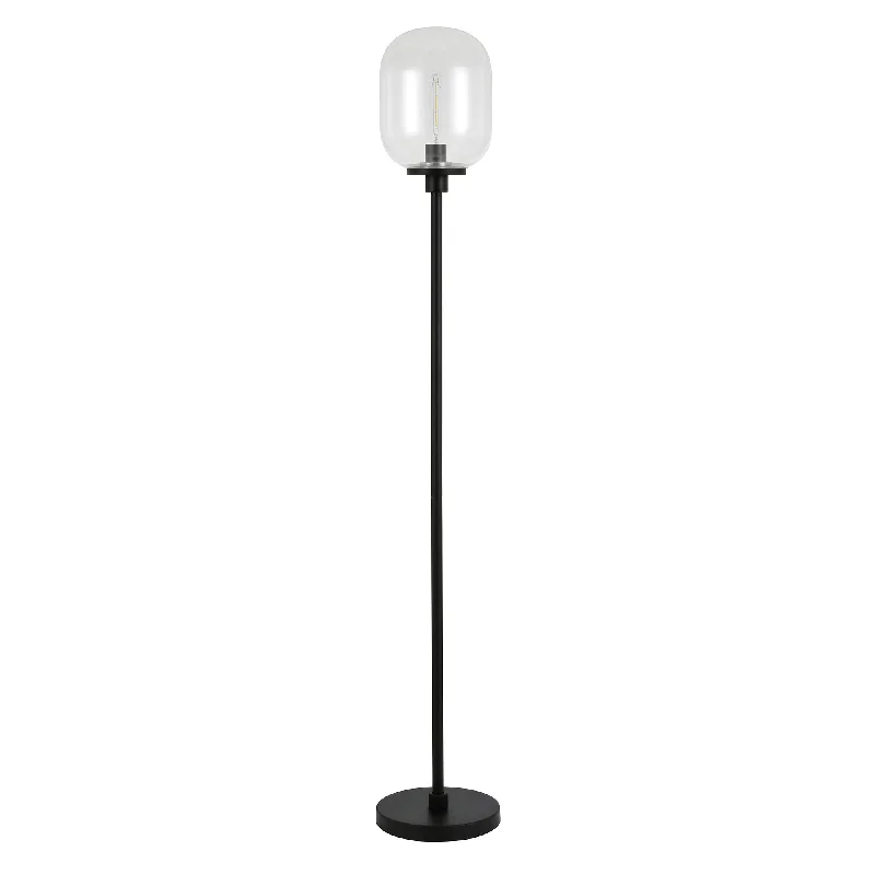 69" Black Novelty Floor Lamp With Clear Seeded Glass Globe Shade