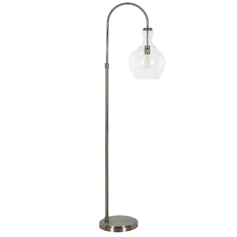 70" Nickel Arched Floor Lamp With Clear Seeded Glass Dome Shade