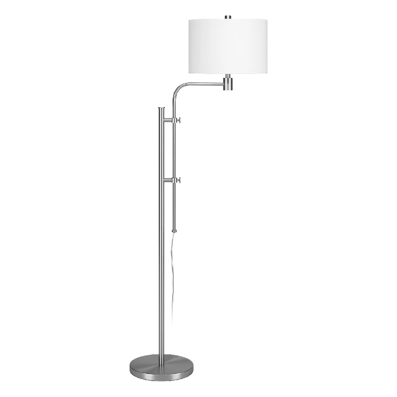 71" Nickel Adjustable Traditional Shaped Floor Lamp With White Frosted Glass Drum Shade