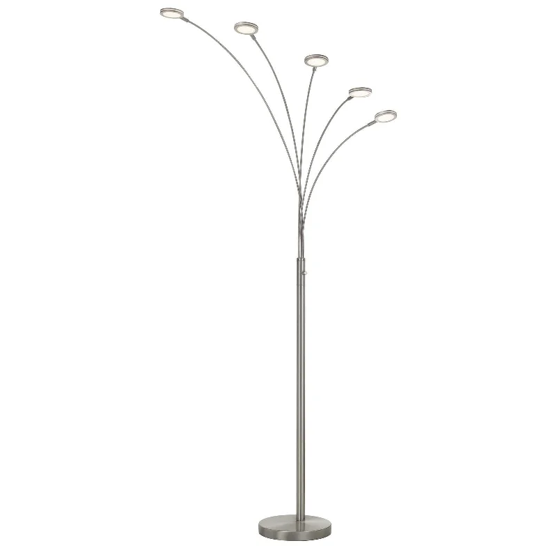 72" Nickel Five Light Led Arc Floor Lamp