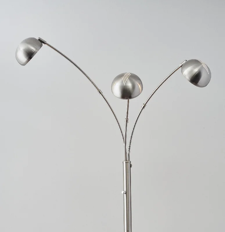 84" Steel Three Light Tree Floor Lamp With Silver Metal Bell Shades