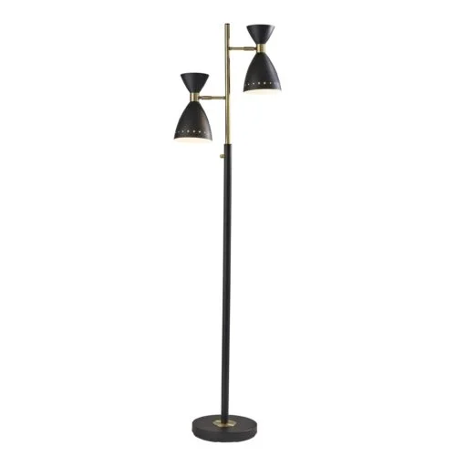 68" Black Task Floor Lamp With Black Metal Cone Shade