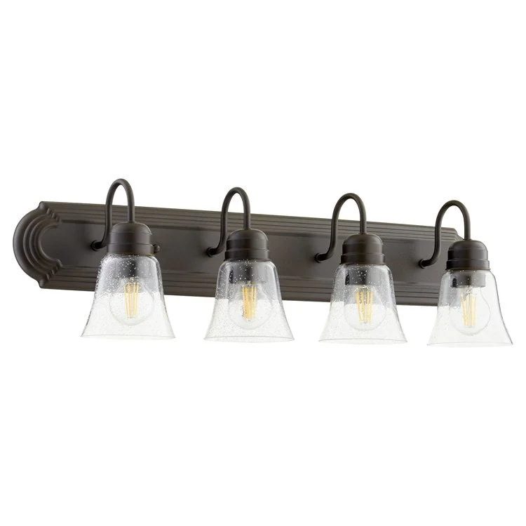 Traditional Four-Light Bathroom Vanity Fixture with Clear Seeded Glass Shades