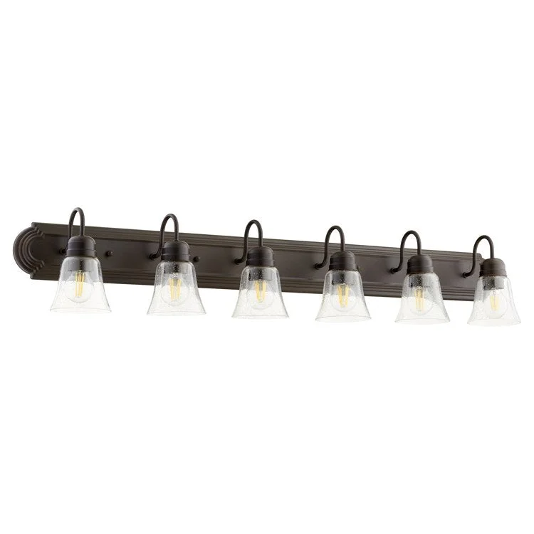 Traditional Six-Light Bathroom Vanity Fixture with Clear Seeded Glass Shades