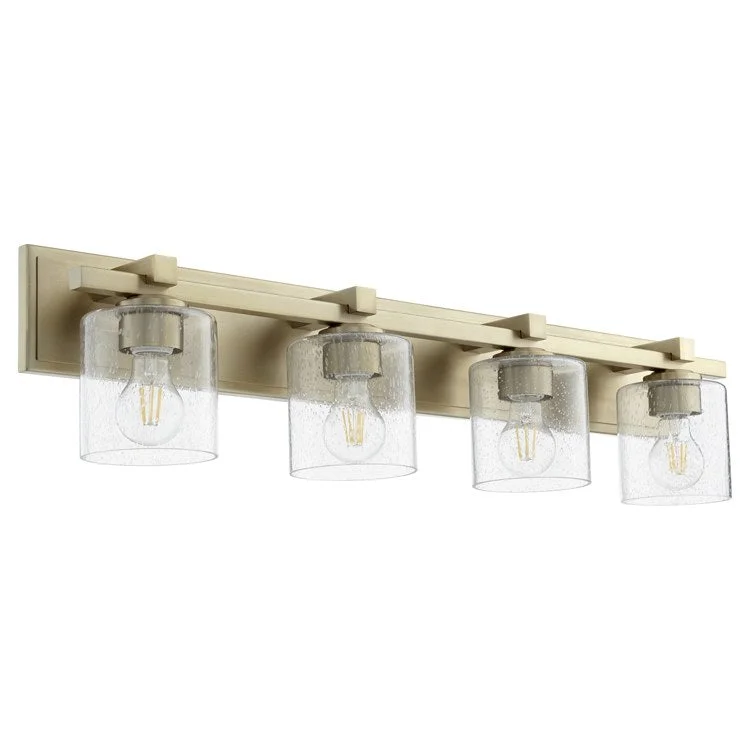 Signature Cylinder Four-Light Bathroom Vanity Fixture with Clear Seeded Glass Shades